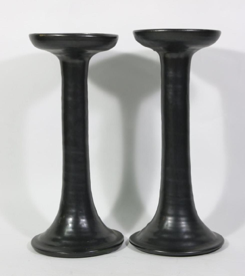 BEN OWEN STYLE POTTERY CANDLESTICK PAIR: BEN OWEN STYLE CANDLESTICK PAIR 14" x 6"