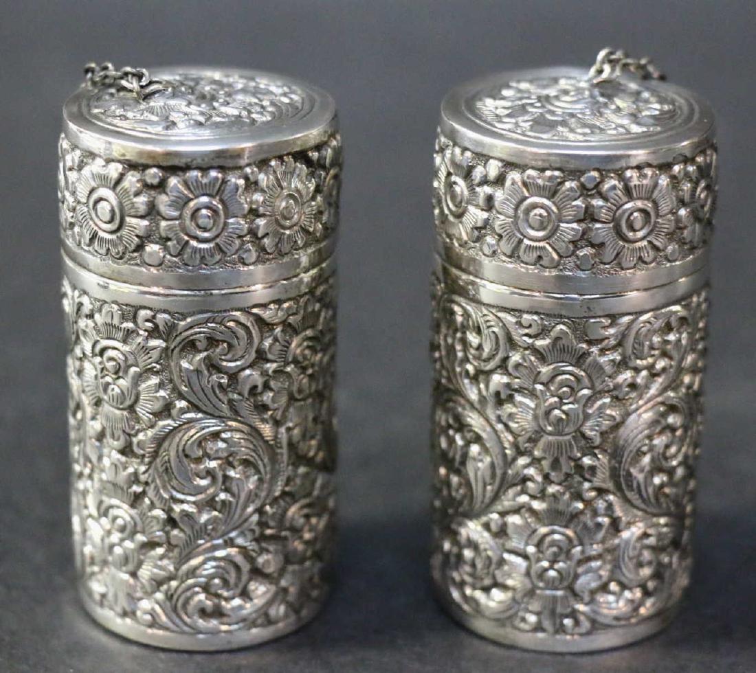 STERLING SILVER HAND CHASED LADIES DESSER JARS: STERLING SILVER HAND CHASED LADIES DESSER JARS BY THAN .800 CAMBRIDGE