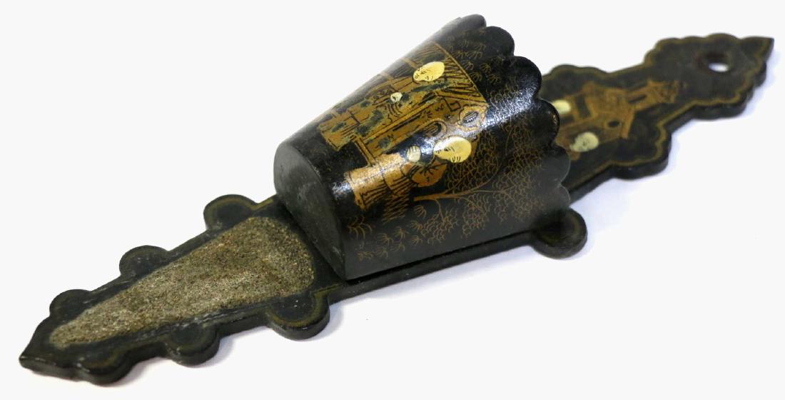 ENGLISH ANTIQUE JAPANESE PAPER MACHE MATCH HOLDER: ENGLISH ANTIQUE JAPANESE PAPER MACHE MATCH HOLDER