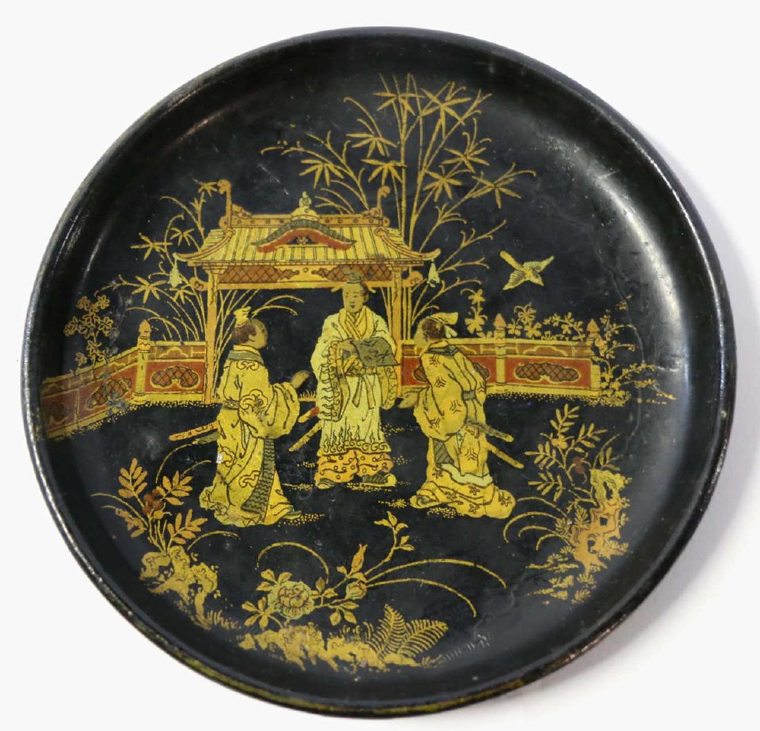 ENGLISH ANTIQUE PAPER MACHE JAPANESE WINE COASTER: ENGLISH ANTIQUE PAPER MACHE JAPANESE WINE COASTER