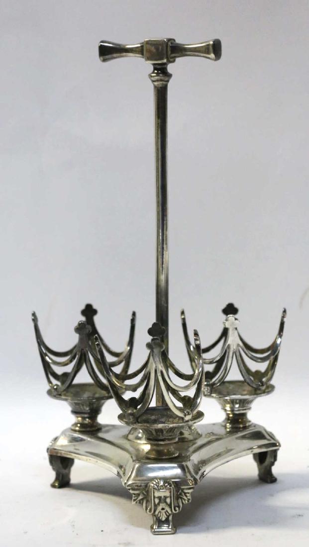 SIMPSON, HALL MILLER & CO. SILVER FOOTED EGG CADDY: SIMPSON, HALL MILLER & CO. SILVER FOOTED EGG CADDY