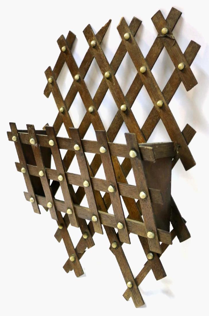 ENGLISH ANTIQUE VICTORIAN OAK HANGING WALL RACK: ENGLISH ANTIQUE VICTORIAN OAK & PORCELAIN RACK HANGING WALL RACK