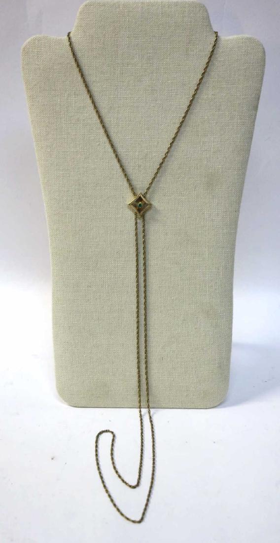 14KYG EMERALD ANTIQUE ART DECO PENDANT SLIDE CHAIN: 14KYG EMERALD ANTIQUE ART DECO PENDANT SLIDE CHAIN