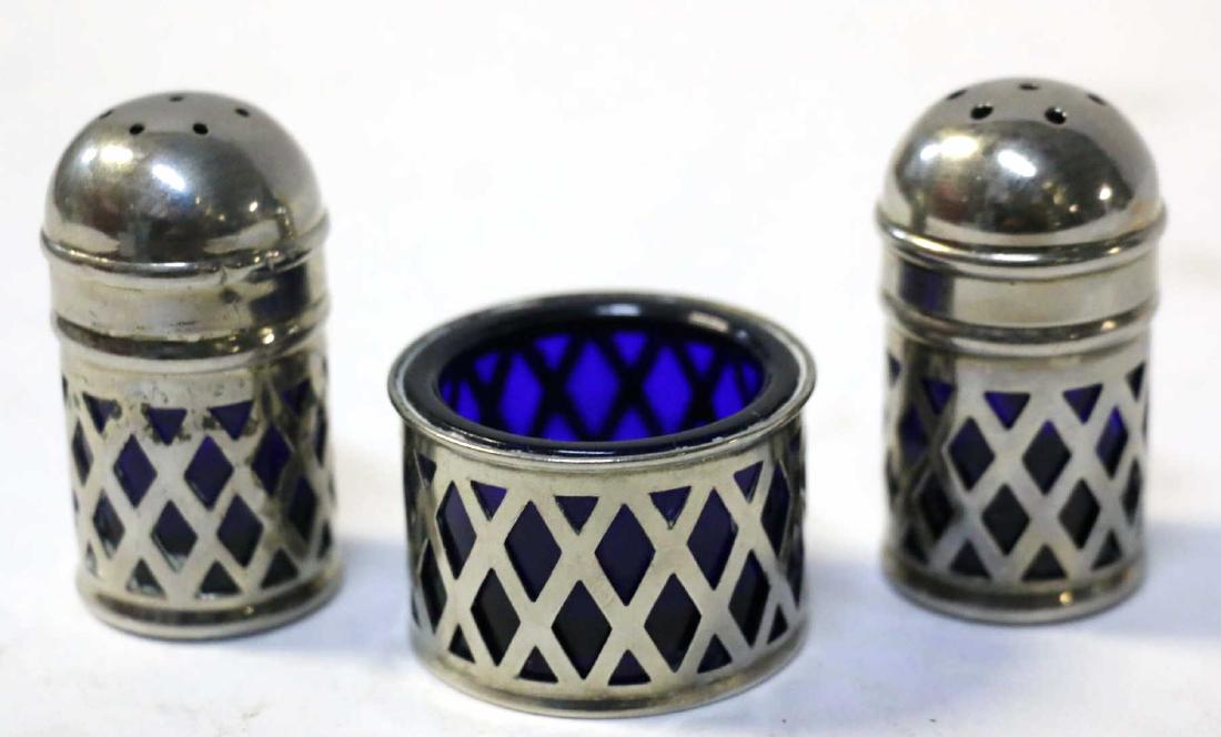 ENGLISH SILVER & COBALT MASTER SALT SPICE GROUP: ENGLISH SILVERPLATE & COBALT MASTER SALT SPICE GROUP