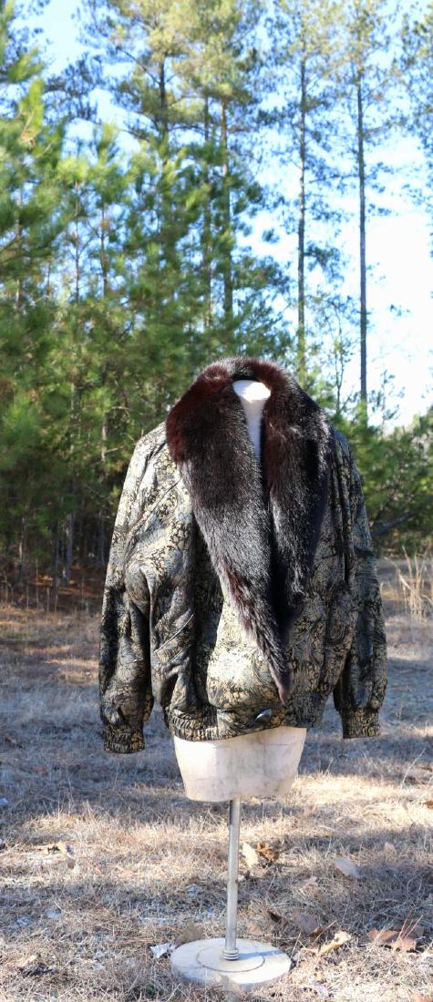 NEIMAN MARCUS FULL MINK COLLAR LEATHER PRINT COAT: NEIMAN MARCUS FULL MINK COLLAR LEATHER PRINT COAT