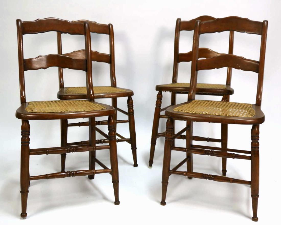 AMERCIAN ANTIQUE WALNUT / PINE CANED CHAIR SET: AMERCIAN ANTIQUE WALNUT / PINE CANED CHAIR SET