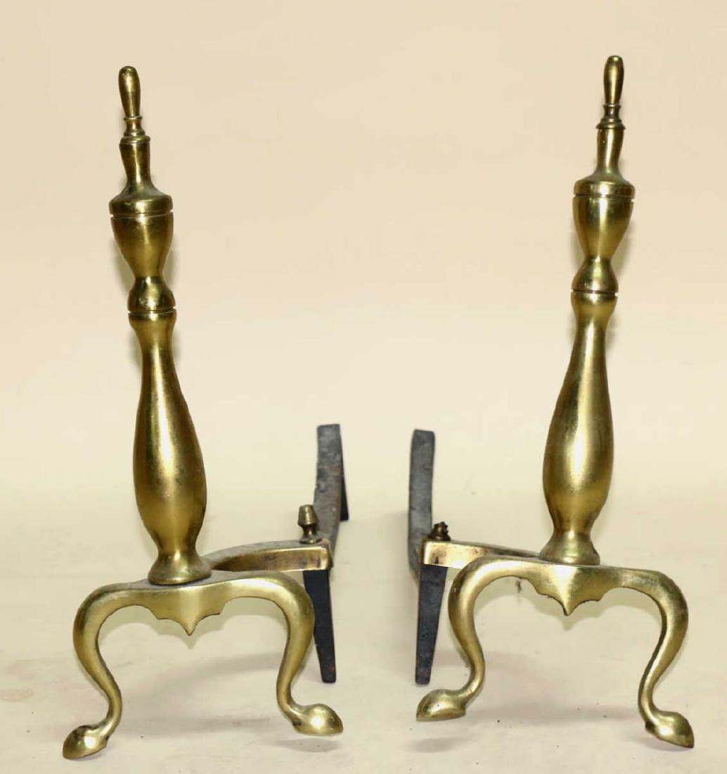 ANTIQUE BRASS & CAST ANDIRONS: ANTIQUE BRASS & CAST ANDIRONS