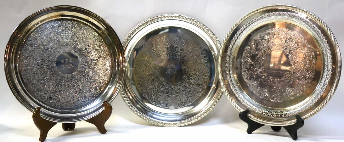 SILVER PLATE SERVING TRAY TROPHY GROUPING: SILVER PLATE SERVING TRAY TROPHY GROUPING