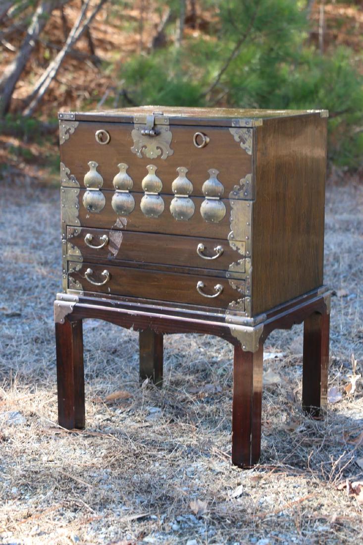 KOREAN / JAPANESE TANSU CAMPAIGN CABINET ON STAND: KOREAN / JAPANESE TANSU CAMPAIGN CABINET ON STAND