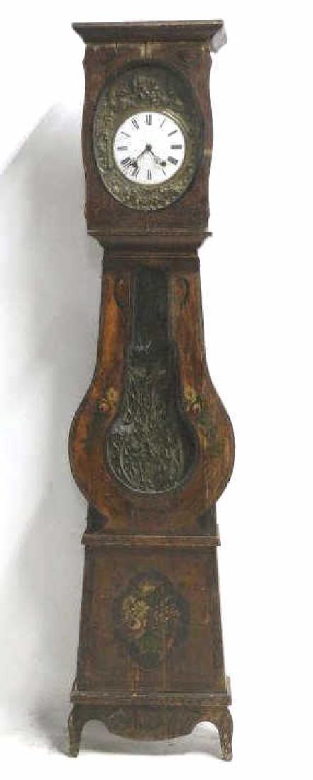 FRENCH ANTIQUE TALL FLORAL HAND PAINTED CASE CLOCK: FRENCH ANTIQUE TALL FLORAL HAND PAINTED CASE CLOCK 91" x 22" x 8"