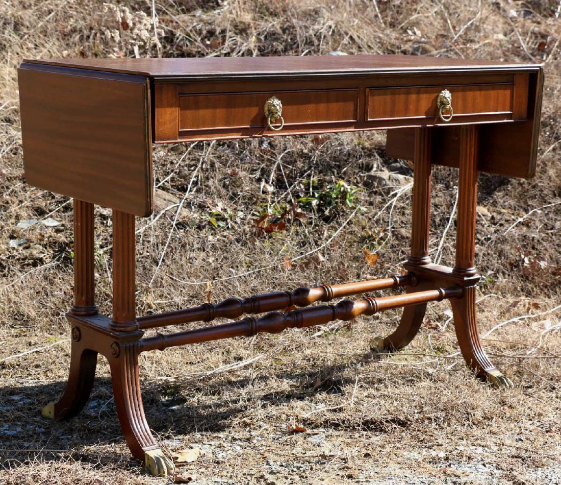 ENGLISH MAHOGANY DROP SIDE SOFA TABLE: ENGLISH MAHOGANY DROP SIDE SOFA TABLE WITH LION HEAD PULLS