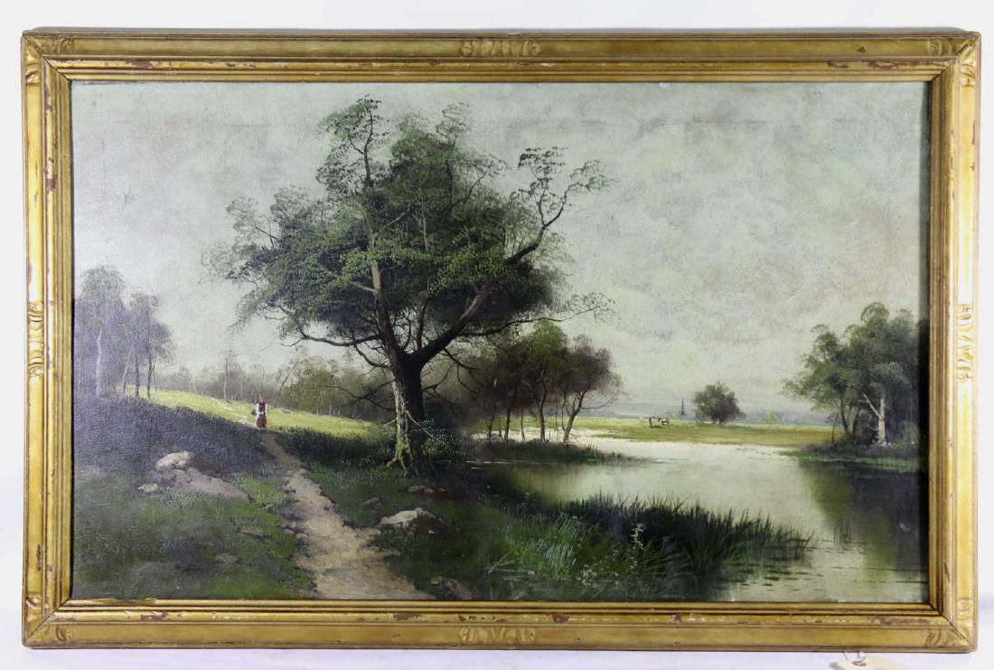 ENGLISH ANTIQUE OOC UNSIGNED FULLY RESTORED: ENGLISH ANTIQUE OOC UNSIGNED FULLY RESTORED / RELINED IN ORIGINAL PERIOD FRAME F: 40 X 26 S: 21.5 X 31.5"