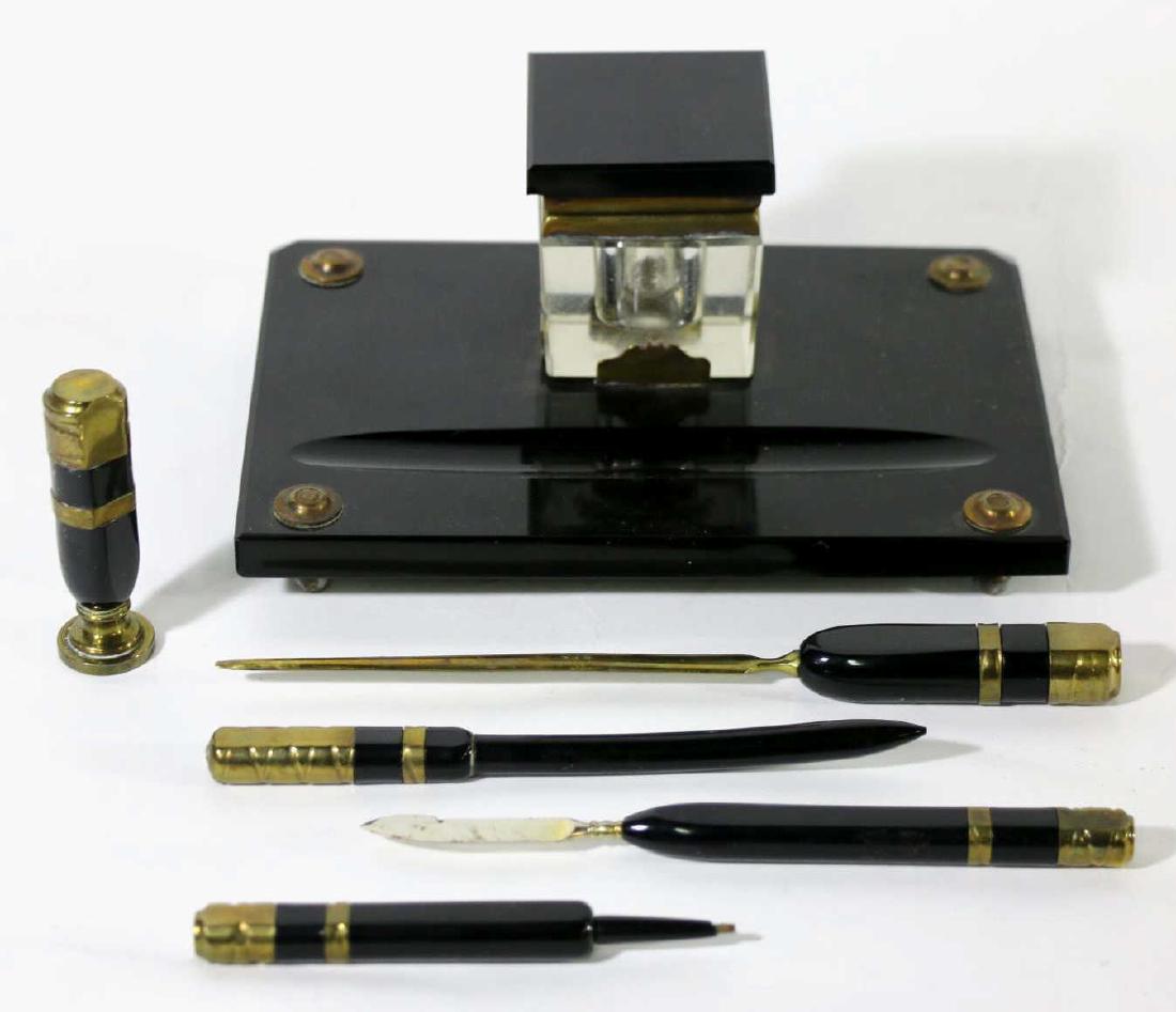 FRENCH SOLID ONYX & BRONZE DECO ERA  DESK SET (1 of 6)