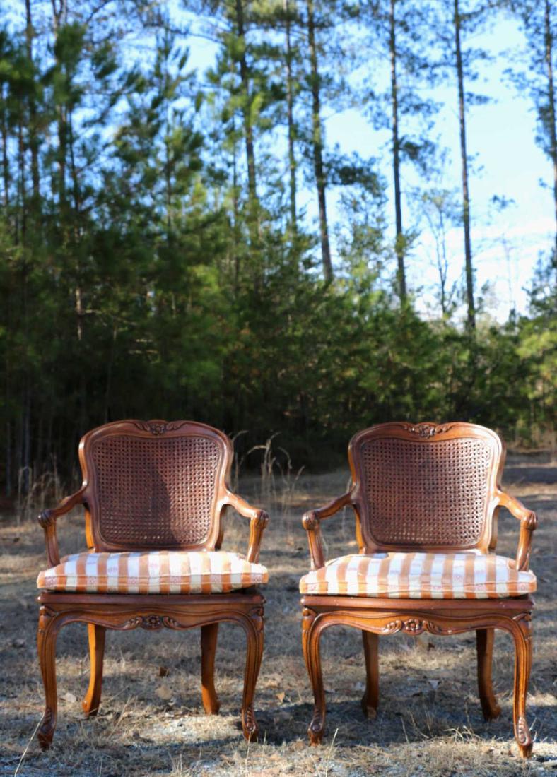 FRENCH WALNUT DOUBLE CANED ARMCHAIRS: FRENCH WALNUT DOUBLE CANED ARMCHAIRS