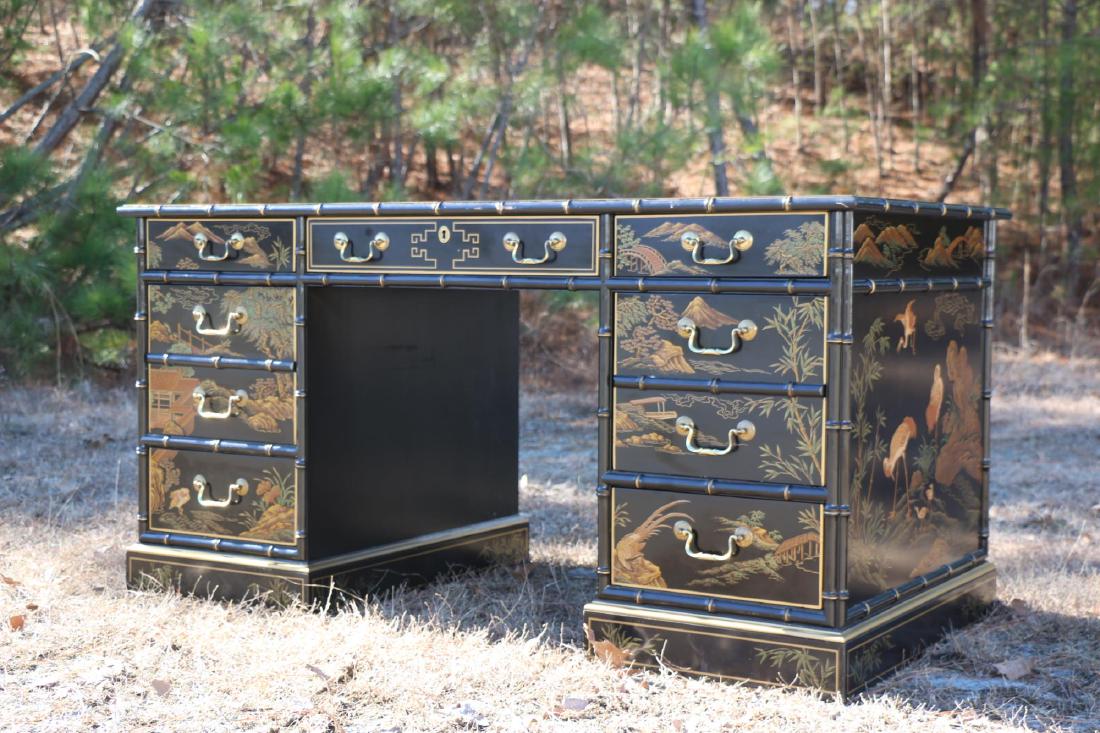 CHINOISERIE DOUBLE PEDESTAL PARTNERS DESK (1 of 9)