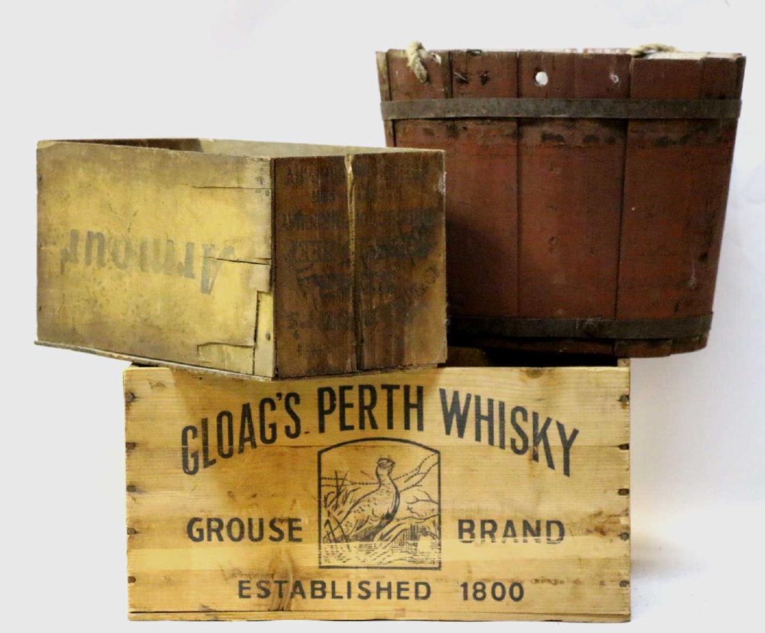 ANTIQUE COUNRTY STORE CRATE & BUCKET GROUPING: ANTIQUE COUNRTY STORE CRATE & BUCKET GROUPING