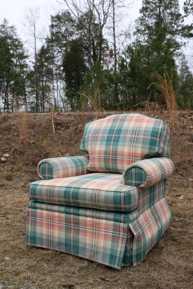CUSTOM UPHOLSTERED PLAID DOWN CUSHIONED CLUB CHAIR (1 of 11)