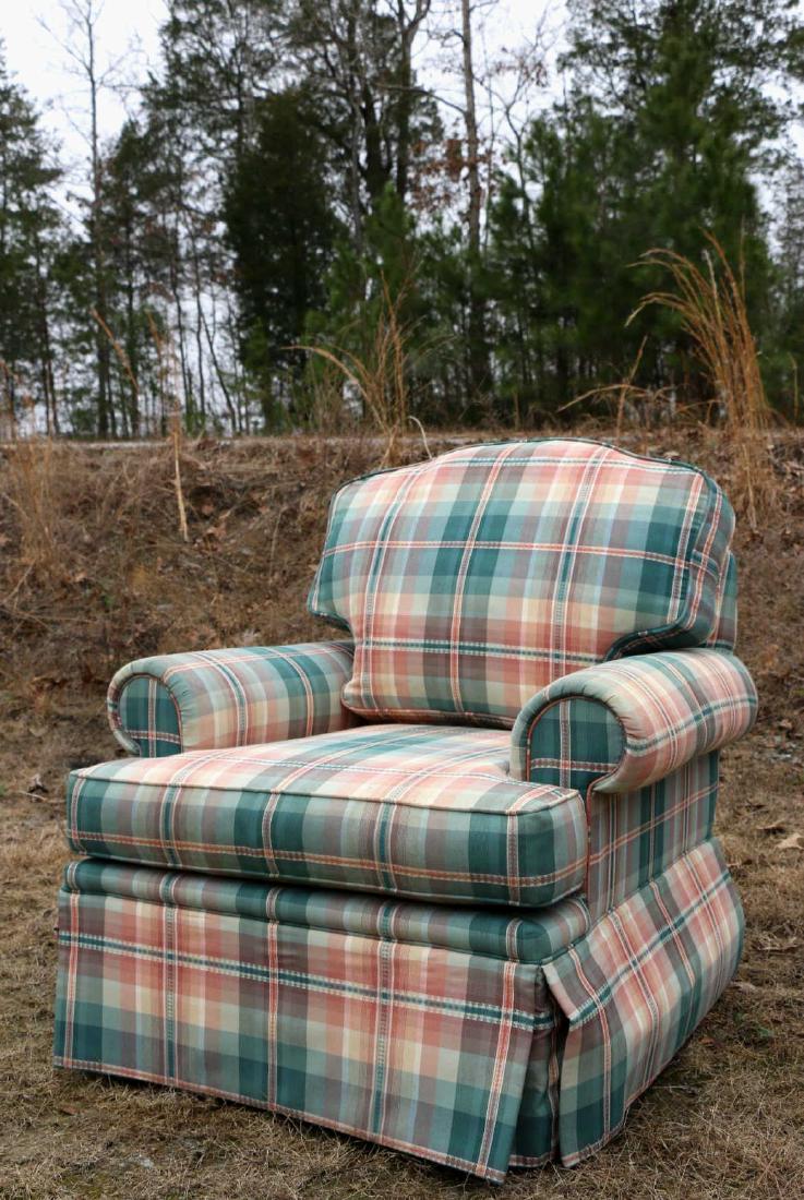 CUSTOM UPHOLSTERED PLAID DOWN CUSHIONED CLUB CHAIR (1 of 6)