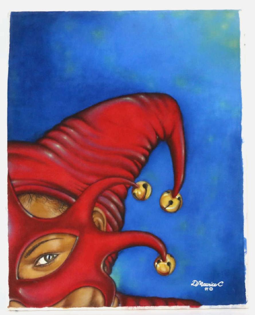 DAMON MAURICE CHISOLM (AMERICAN) MODERN WORK OOC: DAMON MAURICE CHISOLM (AMERICAN) MODERN WORK OOC UNFRAMED ON STRETCHER PORTRAIT OF A JESTER