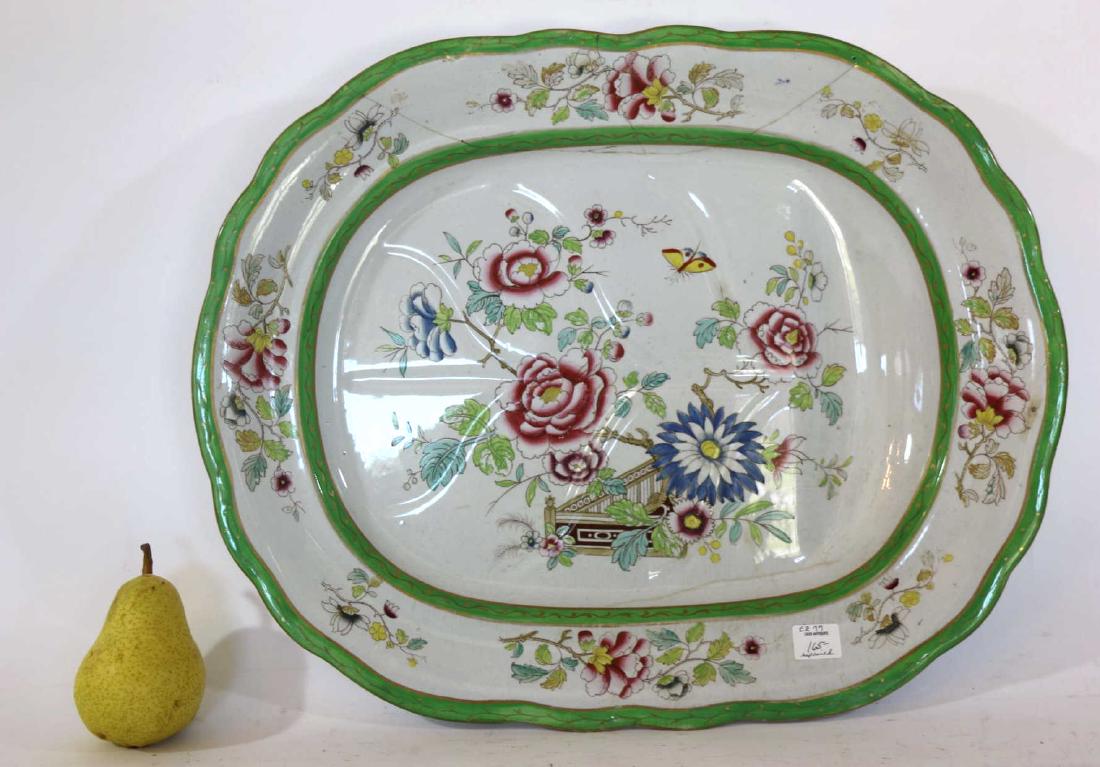 ANTIQUE ENGLISH IRONSTONE CHINA PLATTER: ANTIQUE ENGLISH IRONSTONE PLATTER, REPAIRED, SEE PHOTOGRAPHS