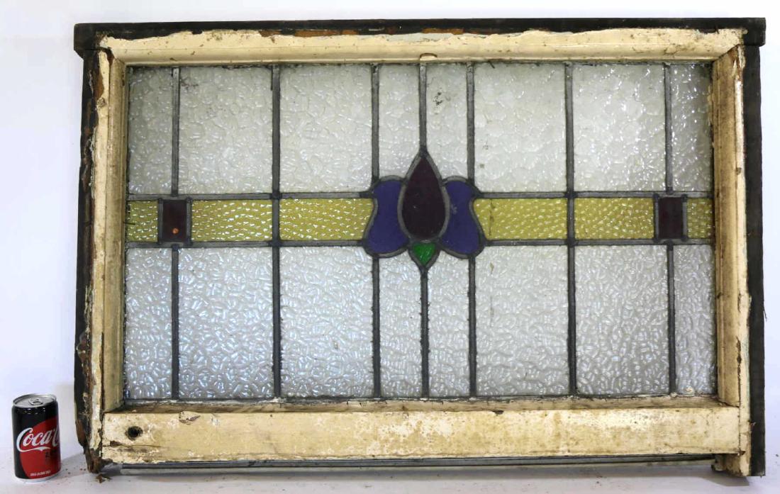 ENGLISH ANTIQUE 36" HORIZONTAL STAINED GLASS PANEL: ENGLISH ANTIQUE 36" HORIZONTAL STAINED GLASS PANEL