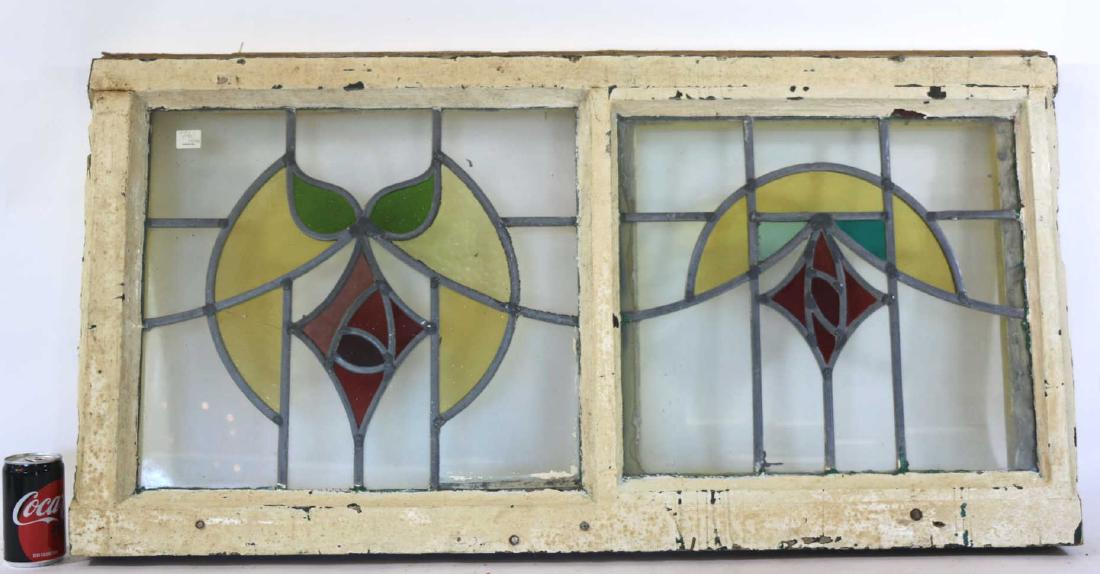 ENGLISH ANTIQUE STAINED GLASS WINDOW PAIR: ENGLISH ANTIQUE STAINED GLASS WINDOW PAIR