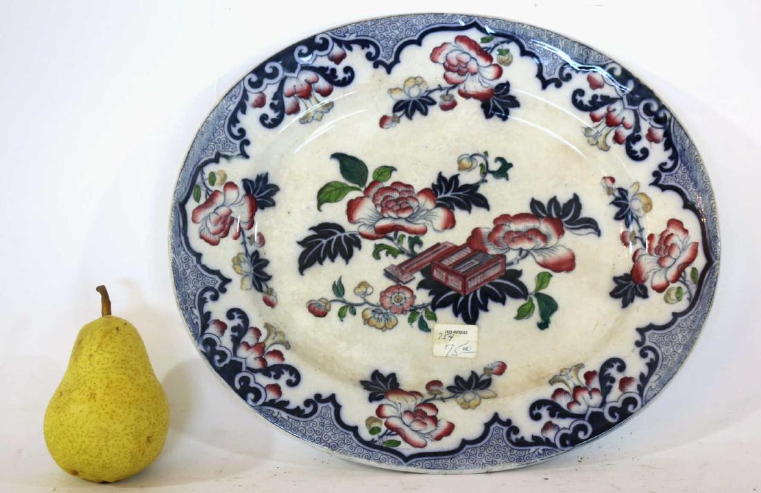 ENGLISH ANTIQUE FLORAL IRONSTONE PLATTER: WNGLISH ANTIQUE FLORAL IRONSTONE PLATTER