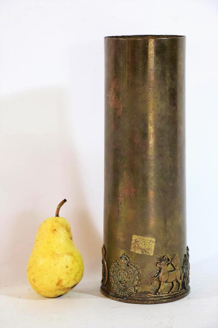 ANTIQUE TRENCH ART SHELL BRITISH ROYALCREST ETC: ART INCLUDES ROYAL CORPS OF SIGNALS, BRITISH ROYAL COAT OF ARMS,