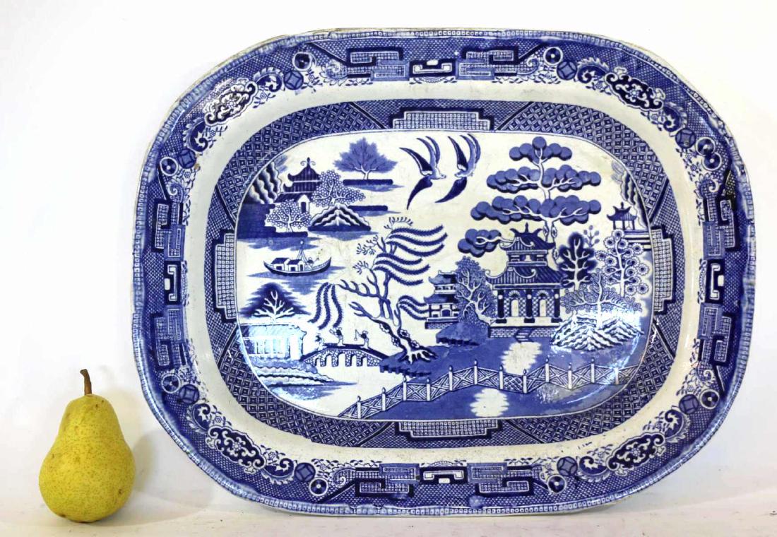 ENGLISH G&CST ANTIQUE WILLOW IRONSTONE PLATTER: ENGLISH G&CST ANTIQUE WILLOW IRONSTONE PLATTER