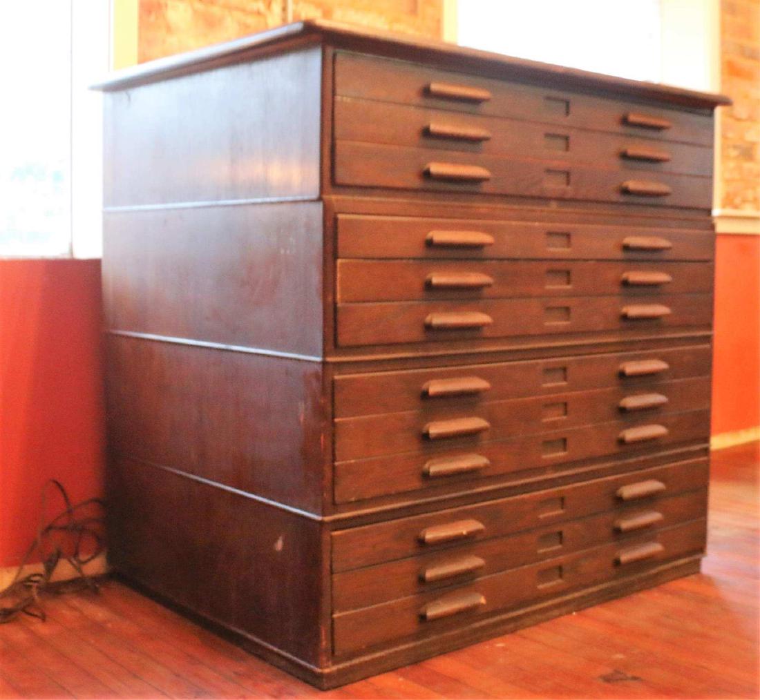 ANTIQUE OAK PRINTER 12 DRAWER CABINET: ANTIQUE OAK PRINT MAP FILE DRAWERS 12-DRAWER CABINET