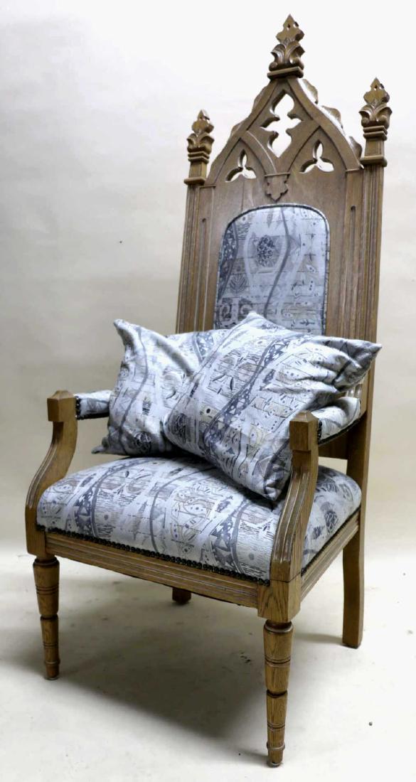 CUSTOM UPHOLSTERED GOTHIC ARMCHAIR: CUSTOM UPHOLSTERED GOTHIC ARMCHAIR