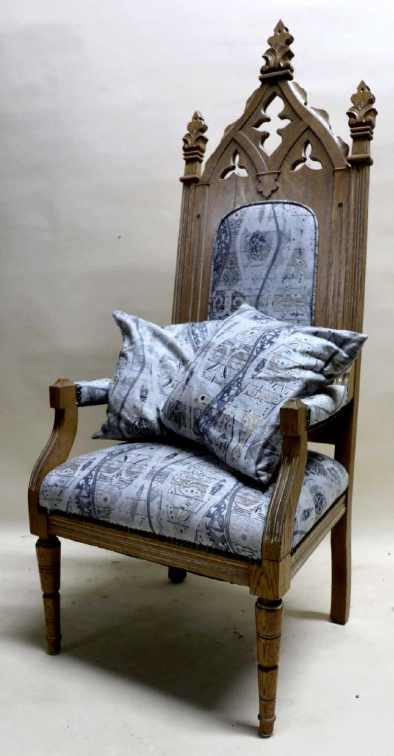 CUSTOM UPHOLSTERED GOTHIC ARMCHAIR: CUSTOM UPHOLSTERED GOTHIC ARMCHAIR