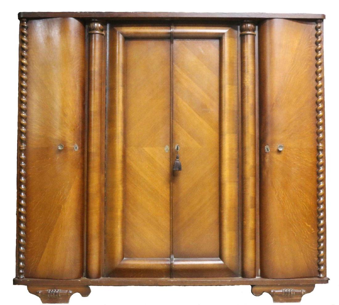 ANTIQUE ART DECO PARQUETRY TRIPLE ARMOIRE: ANTIQUE ART DECO PARQUETRY TRIPLE ARMOIRE