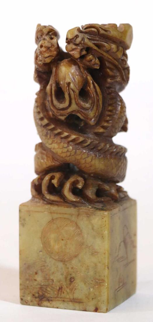 CHINESE VINTAGE DRAGON HAND CARVED SOAPSTONE CHOP (1 of 6)