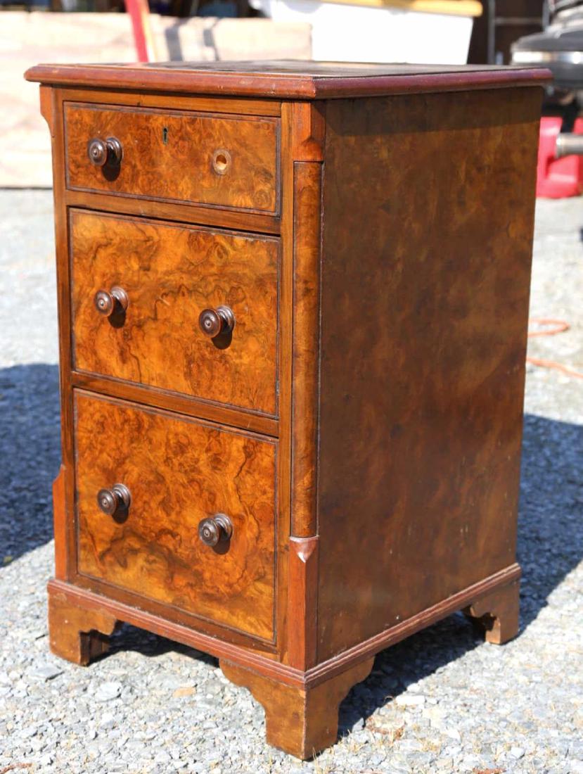A. BLAIN & SON ENGLISH ANTIQUE BURL WALNUT CHEST: A. BLAIN & SON OF LIVERPOOL ENGLISH ANTIQUE BURL WALNUT CHEST 28 X 17 X 17