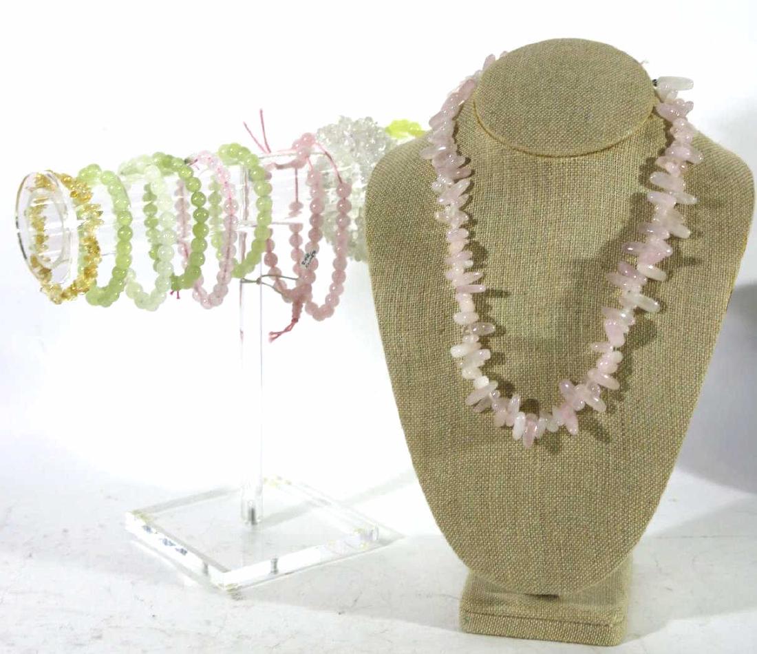 CHINESE  JADE & ROSE QUA RTZ BEAD GROUPING (1 of 6)