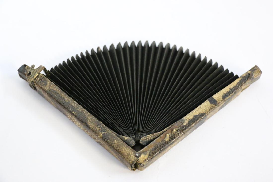 JAPANESE ANTIQUE SHAGREEN FOLDING CASED FAN: JAPANESE ANTIQUE SHAGREEN FOLDING CASED FAN MADE FOR THE FRENCH MARKET 5.75 X 0.75 X 0.75 INCHES FOLDED