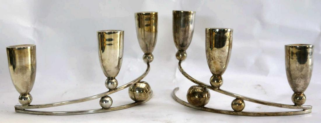 P. LOPEZ G. STERLING SILVER MODERN CANDLE STICKS: P. LOPEZ G. STERLING SILVER MODERN GRADUATED 6 LIGHT CANDLE STICKS