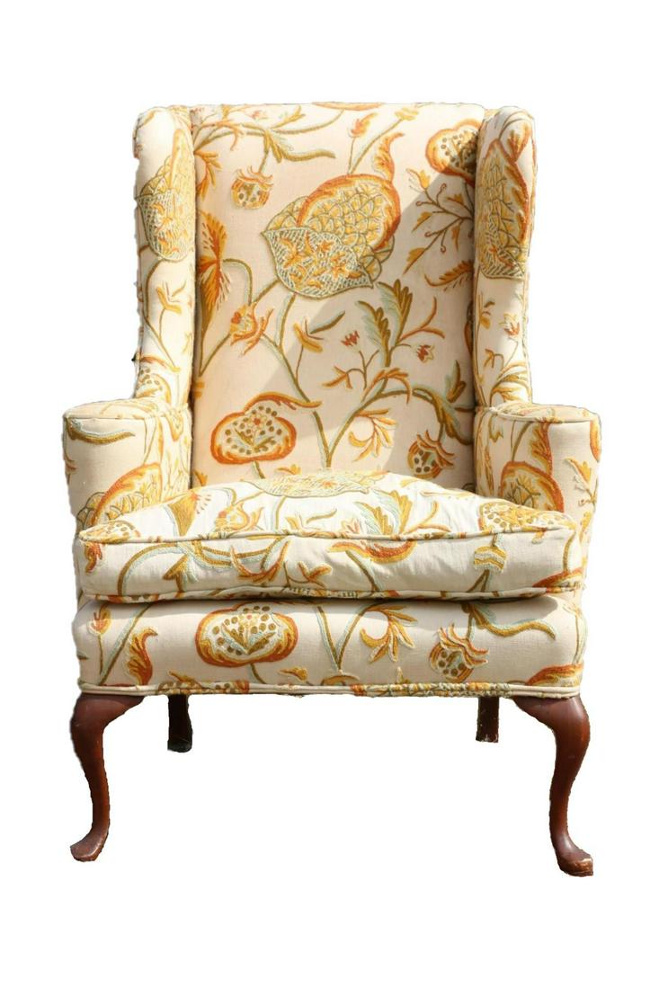 CUSTOM UPHOLSTERED QUEEN ANNE WINGBACK CHAIR: CUSTOM UPHOLSTERED QUEEN ANNE WINGBACK CHAIR