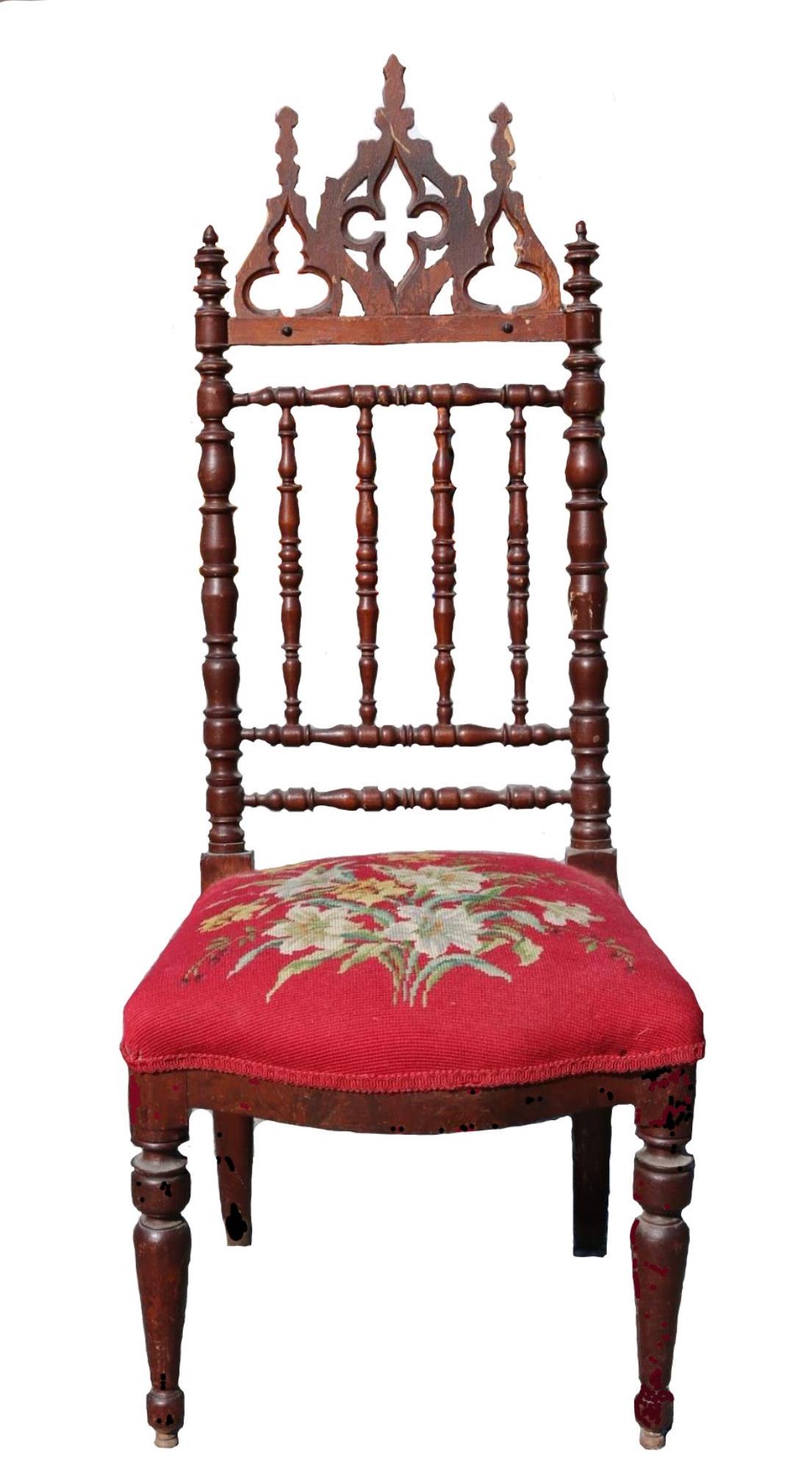 AMERICAN GOTHIC ANTIQUE NEEDLEPOINT SIDE CHAIR: AMERICAN GOTHIC ANTIQUE NEEDLEPOINT SIDE CHAIR