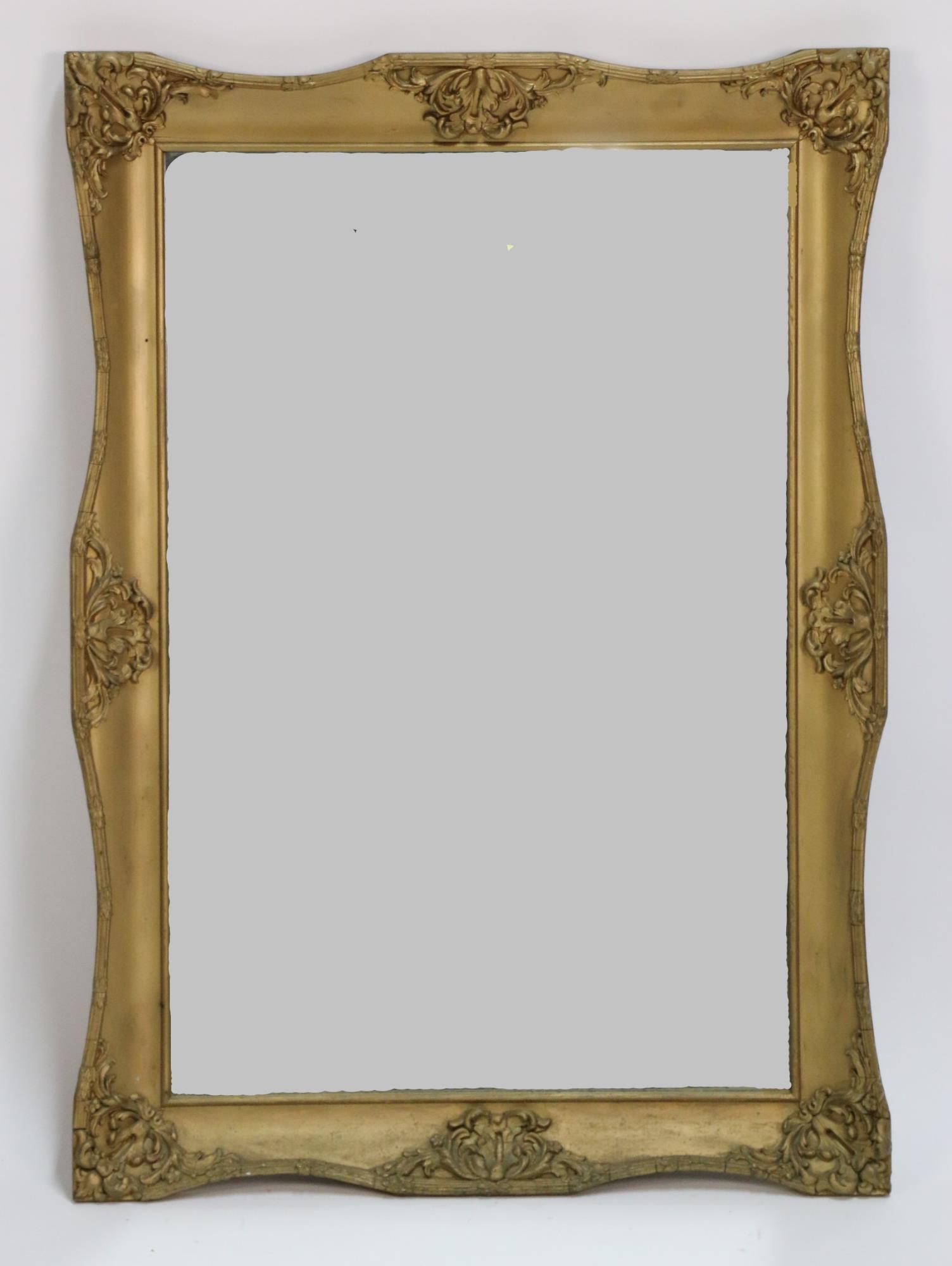 LARGE ANTIQUE GILT GESSO FRAMED MIRROR: LARGE ANTIQUE GILT GESSO FRAMED MIRROR