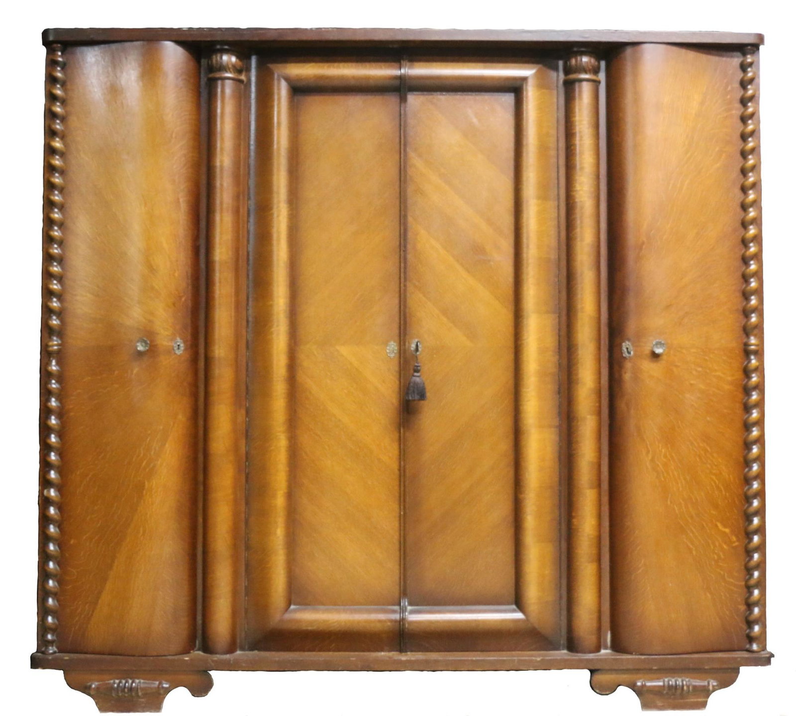 ANTIQUE ART DECO PARQUETRY TRIPLE ARMOIRE: ANTIQUE ART DECO PARQUETRY TRIPLE ARMOIRE