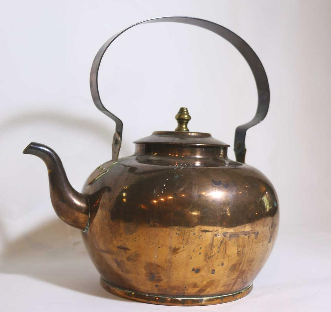 EARLY 20TH C ANTIQUE COPPER KETTLE: EARLY 20TH C ANTIQUE COPPER KETTLE