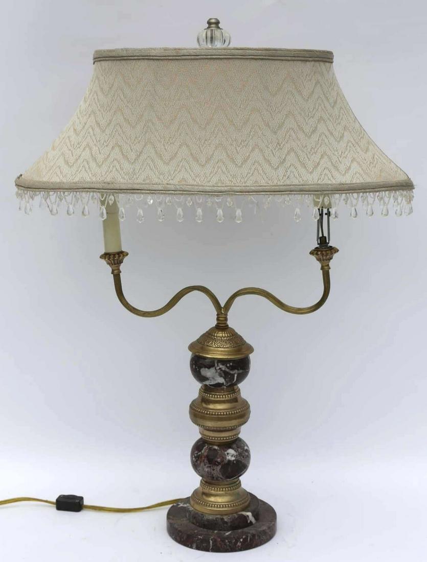 FREDERICK COOPER BRASS AND MARBLE LAMP: FREDERICK COOPER BRASS AND MARBLE CUSTOM SHADED LAMP