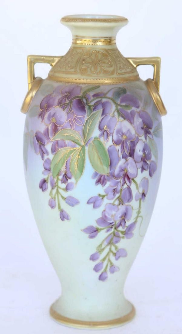 NIPPON JAPANESE ANTIQUE HAND PAINTED FLORAL VASE: NIPPON 12" JAPANESE ANTIQUE HAND PAINTED FLORAL VASE