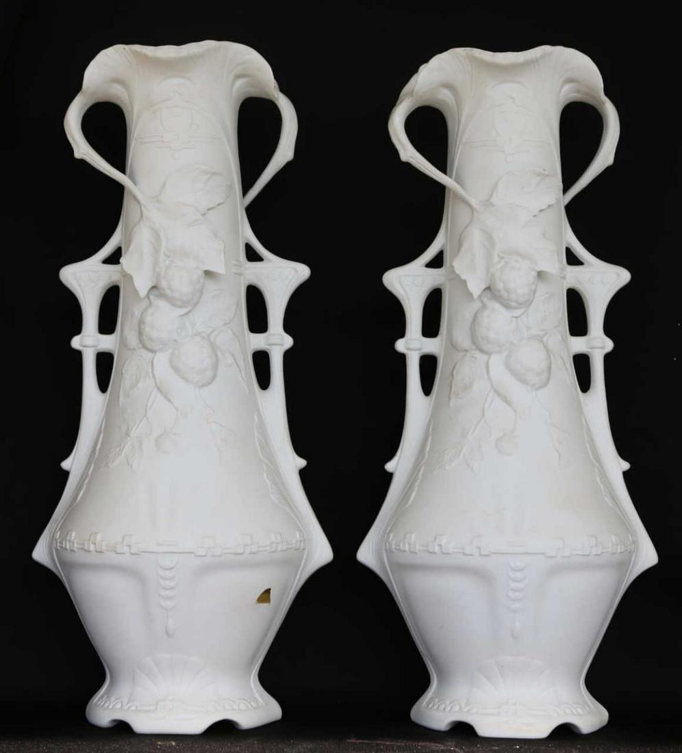 ROYAL DUX TALL ART NOUVEAU BISQUE PORCELAIN VASES: ROYAL DUX TALL ART NOUVEAU BISQUE PORCELAIN VASES