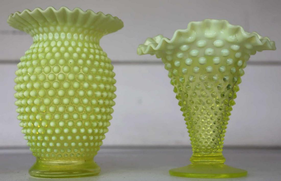 FENTON OPALESCENT VASALINE VINTAGE GLASS PAIRING: FENTON OPALESCENT VASALINE VINTAGE GLASS PAIRING