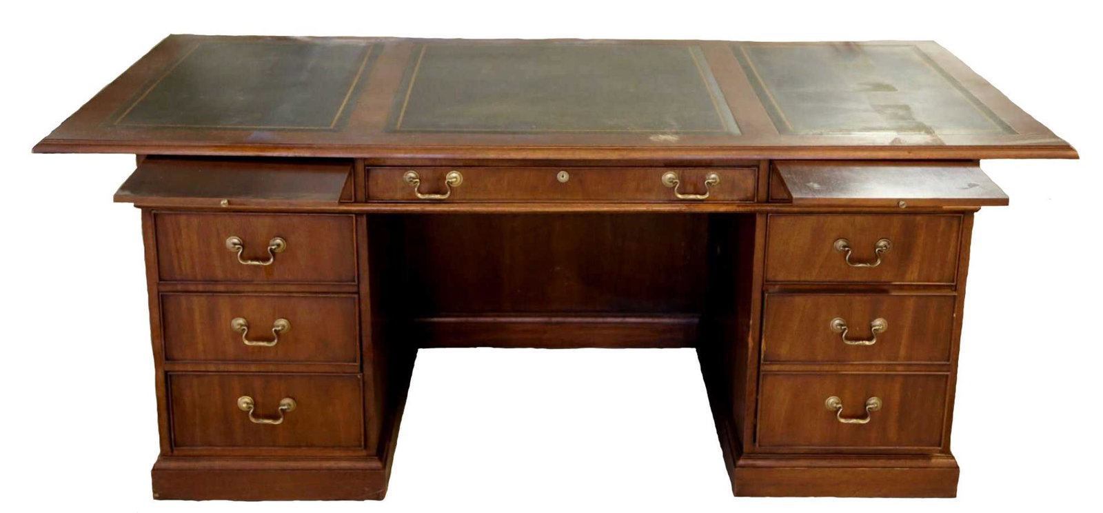 EMBOSSED LEATHER TOP MAHOGANY PARTNERS DESK: EMBOSSED LEATHER TOP MAHOGANY PARTNERS DESK
