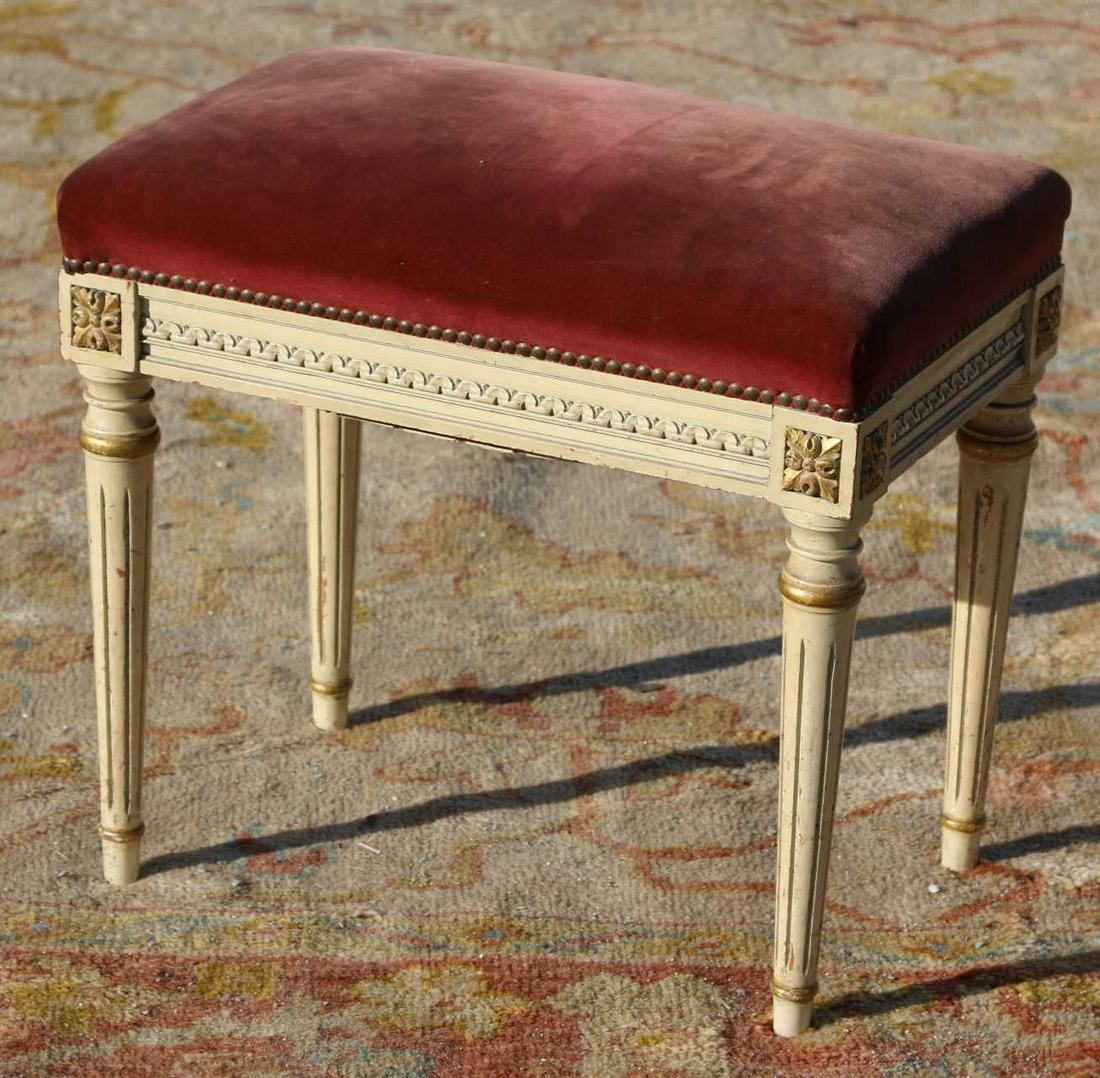 FRENCH ANTIQUE CUSTOM UPHOLSTERED BENCH: FRENCH ANTIQUE CUSTOM UPHOLSTERED BENCH FROM PALM BEACH ESTATE