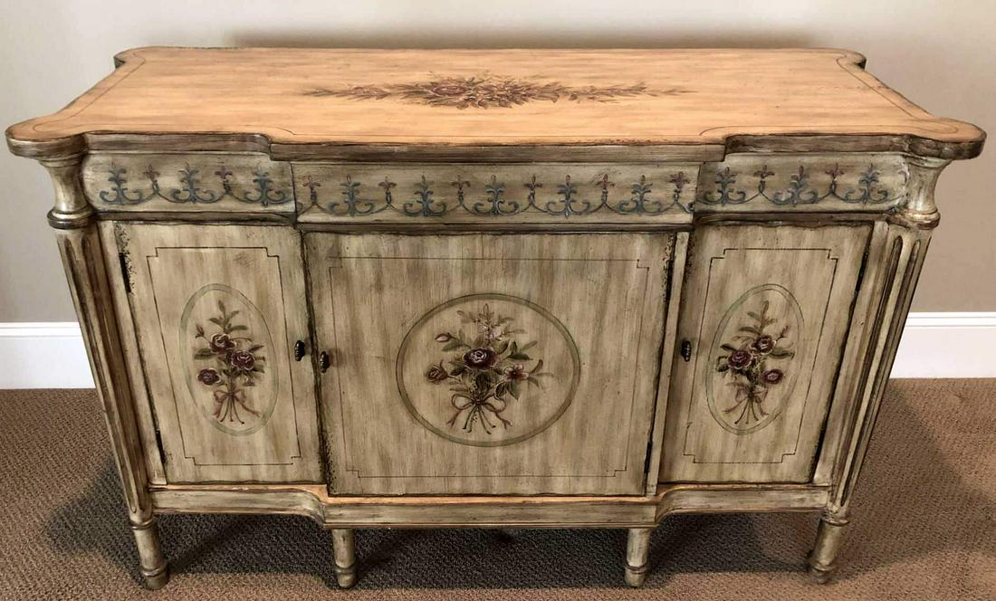 HENREDON ITALIAN HAND FAUX PAINTED TRIPLE BUFFET: HENREDON ITALIAN HAND FAUX PAINTED TRIPLE BUFFET